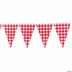New 🧨 Large Red Gingham Vinyl Pennant Banner ✔️