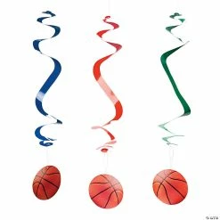 Best Pirce ✔️ Red/Green/Blue 🏀 Basketball Hanging Swirl Decorations - 12 Pc. 👍